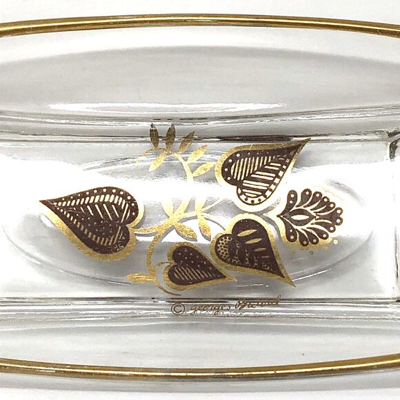 Vintage Georges Briard Candy Dish MCM Hand Painted Copper Brown & Gold Leaf - Picture 2 of 10